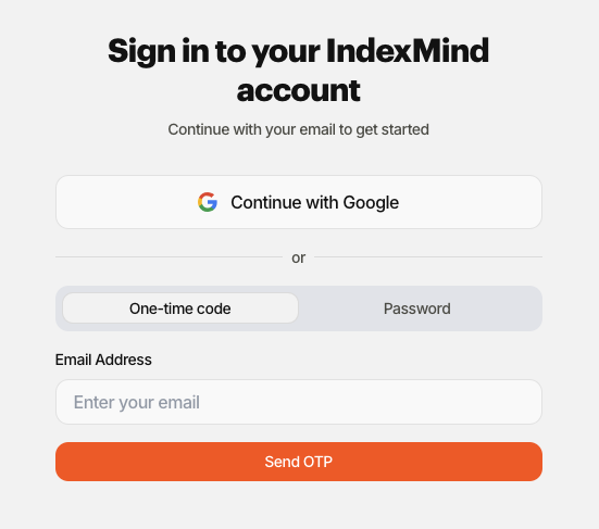 Sign in: one-time code tab on the login screen