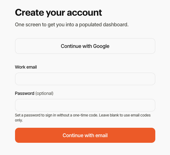 Sign up: create your account with Google or work email